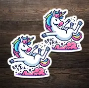 2x Epic Fail Unicorn Sticker – Cute Funny Vinyl Decal for Laptops & Water Bottle