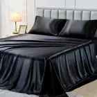 Satin Twin Sheets Set, Black Satin Twin Bed Sheet Set, Silk-Like Satin Sheet ...