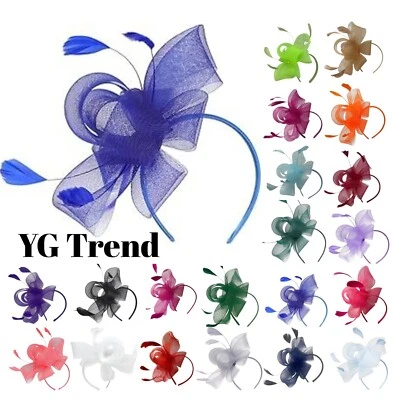 Women Feather Looped Headband Clip Fascinator Alice Band Wedding Royal Ascot UK