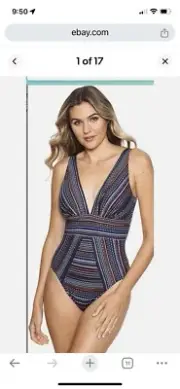 Miraclesuit Women's Cypher Odyssey One Piece Swimsuit Black Multi Size 10 NWT