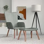 Generic Relaxing Chair with a Stool Light Grey Velvet