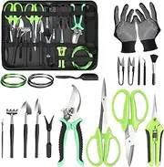 Bonsai Tools Kit, 21 Pcs Gardening Trimming Tools Set Include Pruning Shears, Scissors, Mini Rake, Round and Pointed Shovel &Bonsai Wire, Zip Storage PU Leather Bag,Gardening Gifts for Women,Men