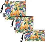 RPLIFE Vibrant Dinosaurs Cute Reusable Snack Sandwich Bags Washable Fabric Food Storage Pouch with Zipper for School Office Travel Work (3 Pack: S/M/L)
