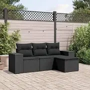 Patio Furniture Sets 4 Piece Garden Sofa Set with Cushions Black Poly Rattan