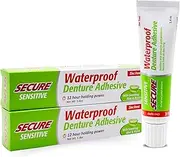 [Secure] Sensitive Gums Waterproof Denture Adhesive Zinc Free with Aloe Vera & Myrrh - Extra Strong 12 Hour Hold - 1.4 oz (Pack of 2)