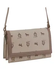 [PIERRE CARDIN] Canvas Print Leather Trim Flap Cross-Body Bag in Beige