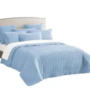 Vintage Stone Wash Bedspread Comforter Sets Coverlet Blue - 7pcs