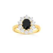 9ct Gold Black Sapphire & .10ct Diamond Oval 'royal' Ring in Black