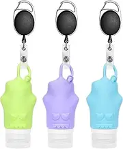 Linkidea 3 Pcs Travel Silicone Squeeze Bottle, Portable Leak Proof Travel Size Containers with Hooks, 2 oz Shampoo and Conditioner Bottles Fits Outing Use (Multi-Color)