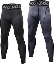 [LNFINTDO] 2 Pack Men's Running Leggings Sports Compression Pants Cool Dry Base Layer for Training Athletic Training Cycling and Gym