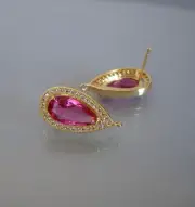 Rose Pink Teardrop Cubic Zirconia CZ 18K Gold Plated Ear Stud Earrings Post.