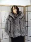 NEW HOODED NATURAL SILVER FOX FUR CAPE SHAWL WRAP FOR WOMEN SIZE MEDIUM TO LARGE