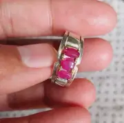 Original Ruby Ring Natural Ruby Band With Three Stones Ring 100% Sterling Silver