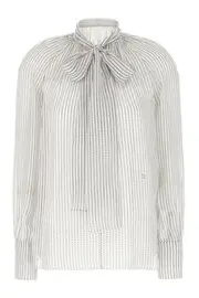 [GIVENCHY] Polka Dots Blouse In Silk Chiffon With Lavallière 38 WHITE