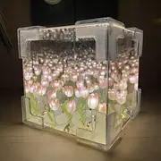 Magic Cube Tulip Mirror Night Light: Creative Room Decoration Mirror Perfect for Mother's Day, Valentine's Day, Birthdays, or Any Special Occasion for Gifting