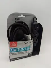 Globe - Fabric Covered Designer Extension Cord 3 Outlet - Black - 12 Feet