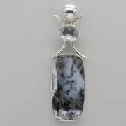 Dendritic Agate and Quartz ARTISAN Pendant Stone Crystal 925 STERLING SILVER 85e