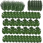 48Pcs Artificial Plants, Artificial Palm Leaves Hawaiian Tropical Leaves Jungle Theme Beach Party Decorations