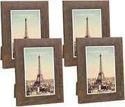 [Q.Hou] 4x6 Picture Frame Brwon Wooden Photo Frames for Tabletop Display and Wall Decoration, Set of 4 with High Definition Glass (CWH007-MD4x6-BR)
