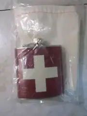 NIB Top Shelf Flasks Swiss Army Flask Red/White 5" + Bag