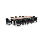 Balmoral 3.55M Outdoor Teak Top Aluminium Table With 12 Malawi Wicker Chairs