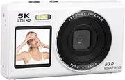 Sxhlseller 5K Digital Camera for Photography, 80MP WiFi Vlogging Camera with Flash, Double Screen, Autofocus 18x Zoom Compact Travel Cameras for Beginner (White)