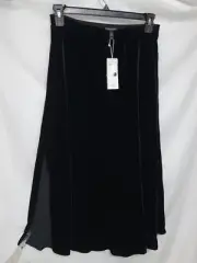 Eileen Fisher Black Velvet Side Split Bias A-Line Midi Skirt XS