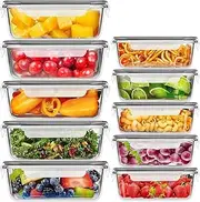RFAQK Glass Food Storage Containers with lids 10 Pcs (36oz&13oz) Airtight Glass Meal Prep Container for Kitchen Storage & Organisation- Leakproof Lunch box Safe for Oven,Freezer, Dishwasher (10 Pcs)