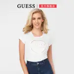 【GUESS】美式清新修身亮邊立體LOGO圓領短T-四色任選