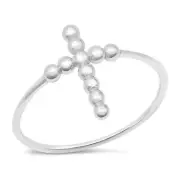 Beaded Cross Ring Genuine Sterling Silver 925 Rhodium Plated Height 13 mm Size 8