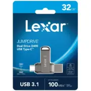 Lexar 32GB JumpDrive Dual Drive D400 USB 3.1 Type-C & Type-A USB Flash Drive