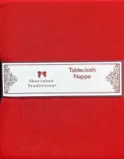 Cherished Traditions Holiday Tablecloth Red Metallic Red Tinsel Threading 60x118