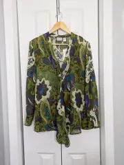 Chico's NWT Women's Size 2 Large Silk Blouse Lush Garden Green