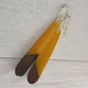 Min Favorit Wood & Resin Saffron Yellow Long Teardrop & Silver Artisan Earrings