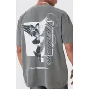 Mens Charcoal Oversized Dove Worldwide Back Print T-shirt