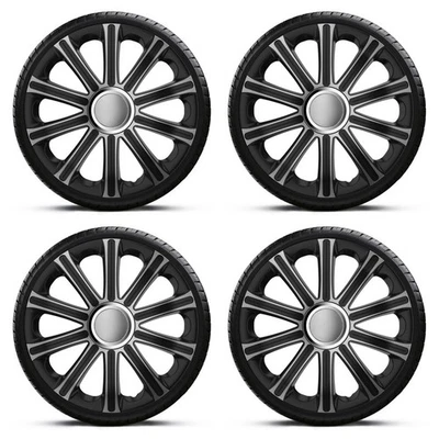 Wheel Trims 15" Black Silver Hub Caps Modena x4 Fits Peugeot 207