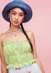 Lime Catch Me Coastin' Tie Strap Crop Top