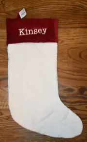 Pottery Barn Classic Velvet Stocking Ivory Medium NEW NWT Monogram Kinsey