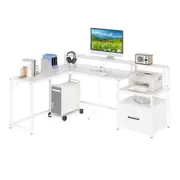 Costway 170cm L-shaped Computer Desk w/Power Outlet Office Modern Study Table Work Gaming Desk