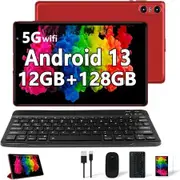 Android 13 Tablet 10.1 Inch PC OctaCore 12G 128GB 2.0GHz 5G WiFi Dual Camera Bluetooth HD Screen Keyboard Mouse Red Tech Entertainment
