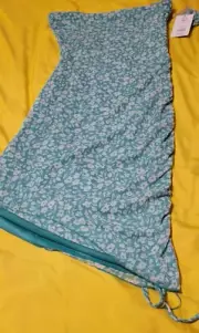 NWT Womens Juniors Small (3-5) Green Print Strapless Dress w/strap included