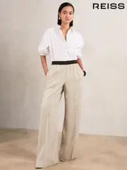 Reiss Neutral Wilde Wide-Leg Elasticated-Waist Trousers (F40801) | $195