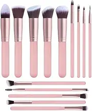 Set of 14 PCS Makeup Brush Kit for Foundation Liquid Blending Powder Eyeshadow Blush Cosmetics Concealer Brushes with Soft & Dense Bristles Pink 14pcs