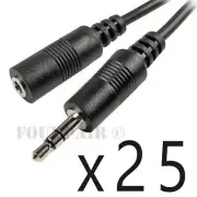25 Pack Lot - 50ft 3.5mm Stereo Audio Extension Cable Male to Female M/F MP3 1/8