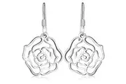 Solid 925 Sterling Silver Highly Polished Rose French Hook Earrings