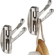 KOKOSIRI Swivel Hooks Solid Metal Foldable Towel Hooks with Multi Three Rotating Arms Swing Arm Triple Robe Hook Hanger, Wall Mounted, Brushed Nickel, B1009BR-P2