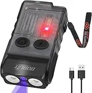 BORUIT V20 Small Torches Led Super Bright with Clip,365nm UV,180°Head Swivels,1000LM USB C Rechargeable Mini Pocket Keychain Flash Light,110DB Buzzer,with COB Light-13 Mode(Black UV Edition)