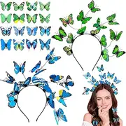 2 Pieces Butterfly Headband with 16 Hair Accessories Butterfly Headband for Parties, Weddings, Women Role Play (Blue, Green)