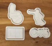 Football / Soccer Cookie Cutter With Embosser Stamps Set Ball - Field - Player