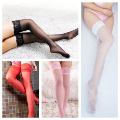 Women Lace Non-slip Hold-up Sock Sheer Sexy Top Thigh High Active Legs Stockings